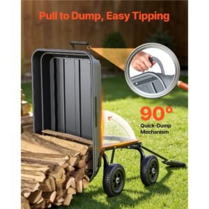 garden dump cart, 400 lbs poly dump cart, garden carts dumps wagon with 90° quick dumps mechanism, 180° swivel wheels, 270° flexible rotating bearings, yard wagon for plants, soil, crops