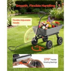 garden dump cart, 400 lbs poly dump cart, garden carts dumps wagon with 90° quick dumps mechanism, 180° swivel wheels, 270° flexible rotating bearings, yard wagon for plants, soil, crops
