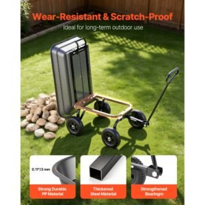 garden dump cart, 400 lbs poly dump cart, garden carts dumps wagon with 90° quick dumps mechanism, 180° swivel wheels, 270° flexible rotating bearings, yard wagon for plants, soil, crops