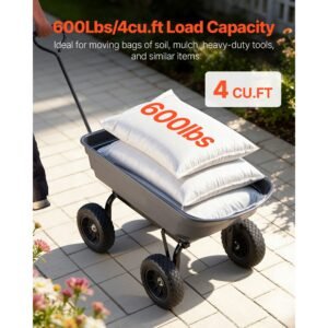 garden dump cart, 600 lbs poly dump cart, garden carts dumps wagon with 90° quick dumps mechanism, 180° swivel wheels, 270° flexible rotating bearings, yard wagon for plants, soil, crops