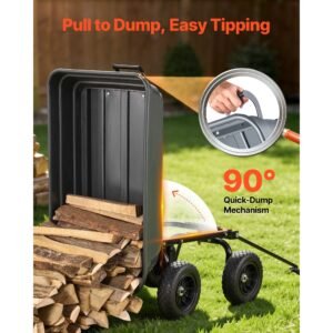 garden dump cart, 600 lbs poly dump cart, garden carts dumps wagon with 90° quick dumps mechanism, 180° swivel wheels, 270° flexible rotating bearings, yard wagon for plants, soil, crops