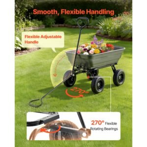 garden dump cart, 600 lbs poly dump cart, garden carts dumps wagon with 90° quick dumps mechanism, 180° swivel wheels, 270° flexible rotating bearings, yard wagon for plants, soil, crops