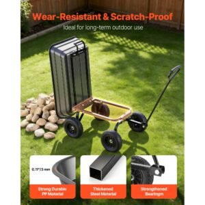 garden dump cart, 600 lbs poly dump cart, garden carts dumps wagon with 90° quick dumps mechanism, 180° swivel wheels, 270° flexible rotating bearings, yard wagon for plants, soil, crops