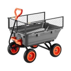 Garden Dump Cart, 800 lbs Poly Dump Cart, Garden Carts Dumps Wagon with Storage Fence, 90° Quick-Dumps Mechanism, 180° Swivel Wheels, 90° Rotating Handle, Yard Wagon for Plants, Soil, Crops