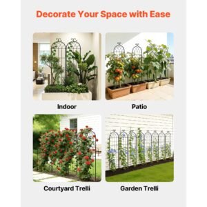 garden trellis, 60 x 15 inch rose trellis, 4 packs garden flower rose trellises with powder coated finish & convenient locking design, plant support trellises for flowers, vegetables, roses