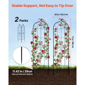 garden trellis, 71 x 20 inch rose trellis, 2 packs garden flower rose trellises with powder coated finish & convenient locking design, plant support trellises for flowers, vegetables, roses