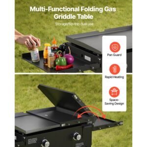 gas griddle, 2 burner flat top grill, 28 inch grill plate foldable propane griddle with wheels, 30000 btu outdoor flat top grills for pan frying, grilling, stir frying, & bbq, pulse ignition