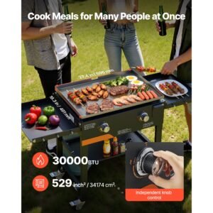 gas griddle, 2 burner flat top grill, 28 inch grill plate foldable propane griddle with wheels, 30000 btu outdoor flat top grills for pan frying, grilling, stir frying, & bbq, pulse ignition