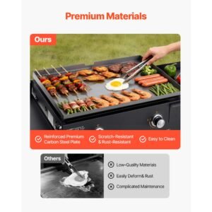 gas griddle, 2 burner flat top grill, 28 inch grill plate foldable propane griddle with wheels, 30000 btu outdoor flat top grills for pan frying, grilling, stir frying, & bbq, pulse ignition