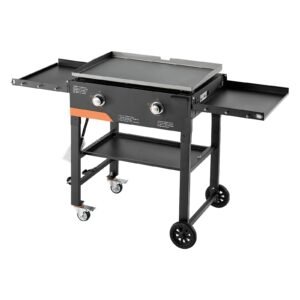 Gas Griddle, 2-Burner Flat Top Grill, 28 inch Grill Plate Foldable Propane Griddle with Wheels, 30000 BTU Outdoor Flat Top Grills for Pan-Frying, Grilling, Stir-Frying, & BBQ, Pulse Ignition