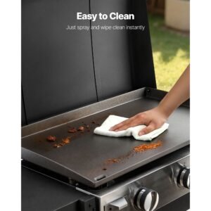 gas griddle, 3 burner flat top grill, propane griddle with wheels, lid, 3 x 11000 btu outdoor flat top grills for pan frying, grilling, stir frying, & bbq, pulse ignition, removable top design