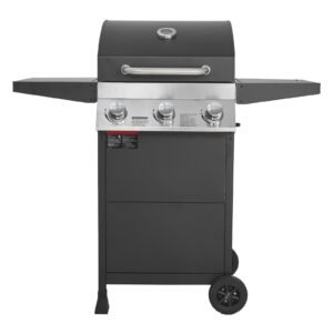 gas grill, 3 burner propane gas grill with spacious 338 sq.in grilling area, carbon steel enamel grates, outdoor 36,000 btu patio garden bbq grills with foldable side shelves, carbon steel