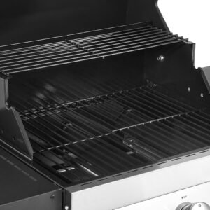 gas grill, 3 burner propane gas grill with spacious 338 sq.in grilling area, carbon steel enamel grates, outdoor 36,000 btu patio garden bbq grills with foldable side shelves, carbon steel
