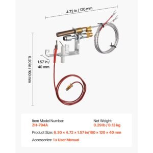 gas pilot assembly, oe 103779 01, pp231, ng8218 fireplace natural gas ignition replacement, compatible with civf 25, civf 25cf, vfh 33m, vfh 33r, vfh 33t, vfhs 20r, vfsr 16, vfsr 18 models