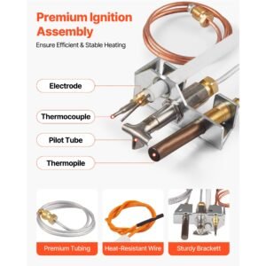 gas pilot assembly, oe 4021 732, 25660 fireplace gas pilot assembly, natural gas ignition replacement with pilot tube, thermocouple, thermopile, wires, compatible with heatilator models