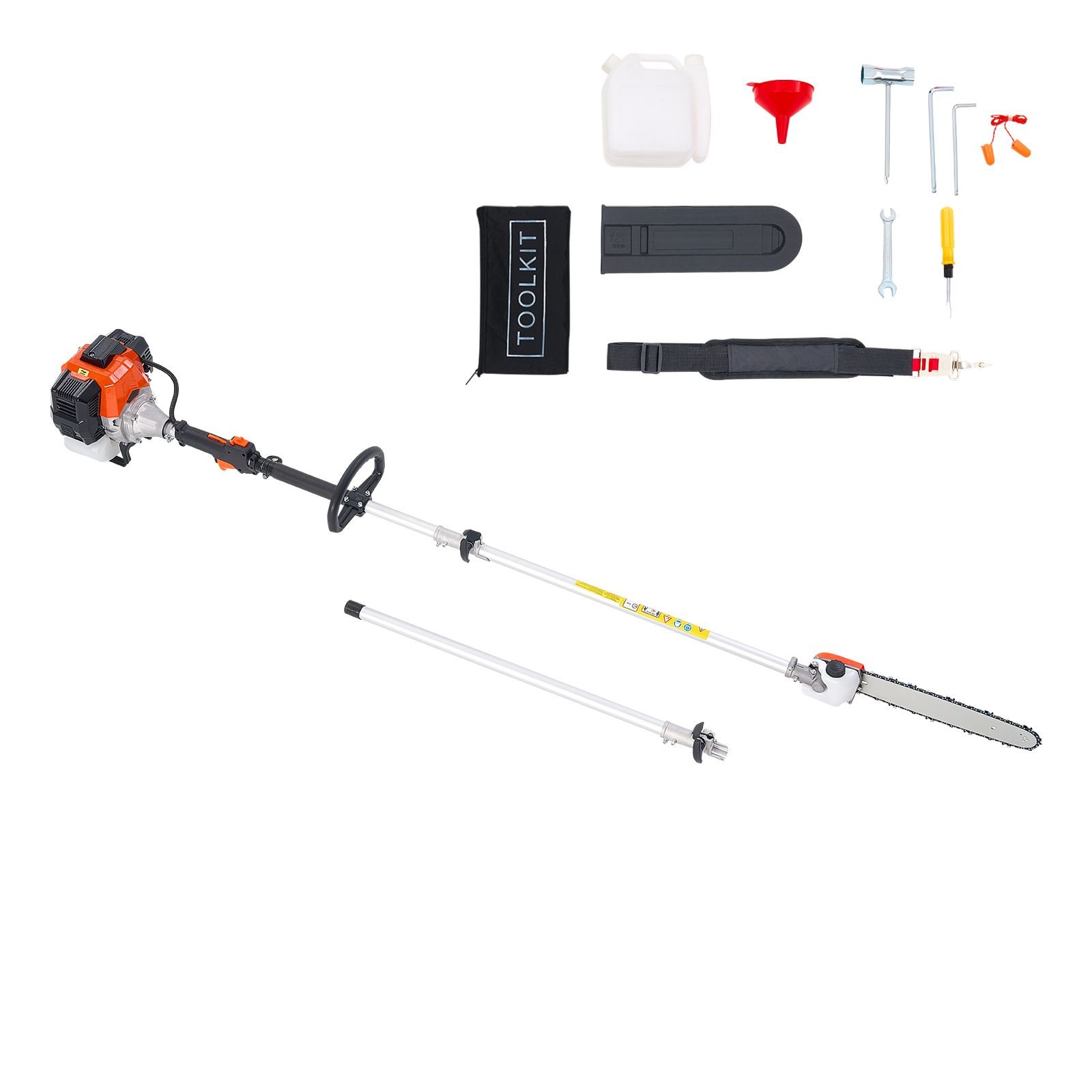 gas pole saw, 52cc 2 stroke gas powered pole saws with 14 in cutting bar, cordless tree trimmer with 30 fl.oz fuel tank, 7.2 to 10 ft extendable, powerful chainsaw for tree trimming pruning
