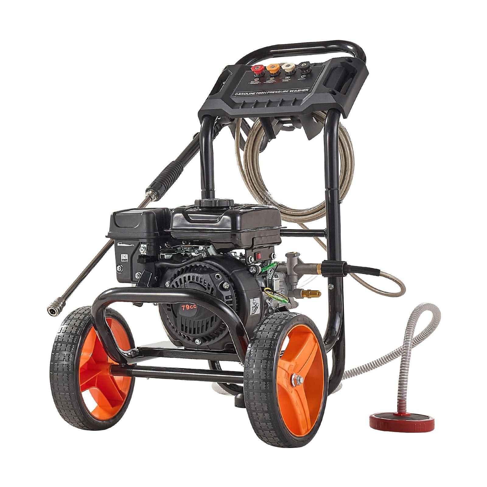 gas pressure washer 2900 psi and 1.85 max gpm, upgrade aluminum pump with spray gun and wand, 4 nozzle set, low profile power washer for cars, fences, driveways, homes, patios, furniture