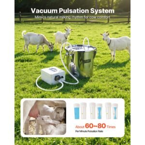 goat milking machine, 0.8 gal / 3 l food grade stainless steel bucket, with 5200 mah rechargeable battery, 2 teat cups, cordless portable pulsation vaccum electric milking machine for goats only