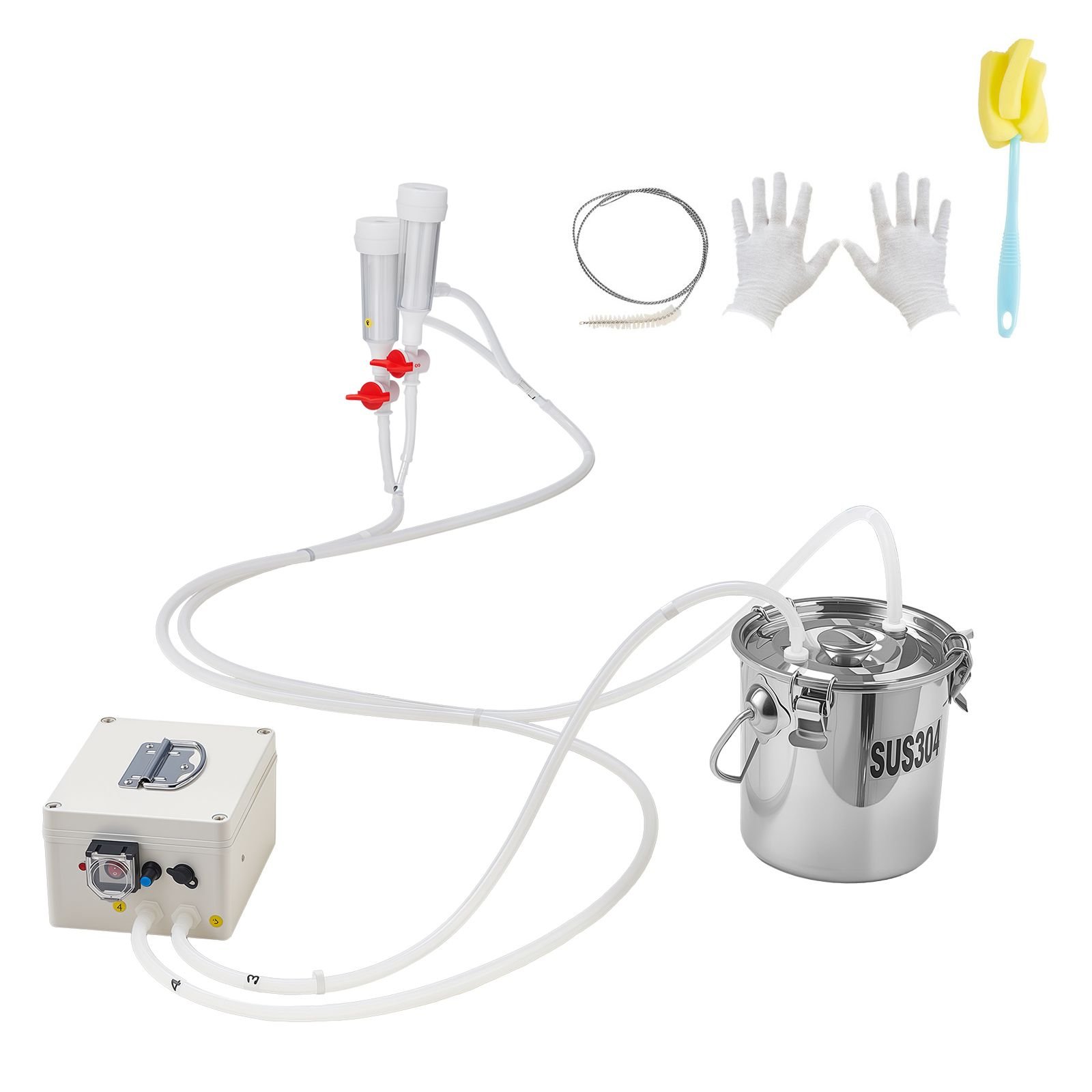 goat milking machine, 0.8 gal / 3 l food grade stainless steel bucket, with 5200 mah rechargeable battery, 2 teat cups, cordless portable pulsation vaccum electric milking machine for goats only