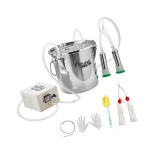 Goat Milking Machine, 3.2 Gal / 12 L Food-Grade Stainless Steel Bucket, 4 Teat Cups for Cows and Goats, with 8000 mAh Rechargeable Battery, Electric Pulsation Milking Machine Portable Milker