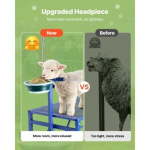 goat milking stand, 600 lbs heavy duty foldable goat stand with feed bin & wheels, adjustable headpiece & tool basket, stanchion for grooming & hoof trimming, metal livestock platform for sheep