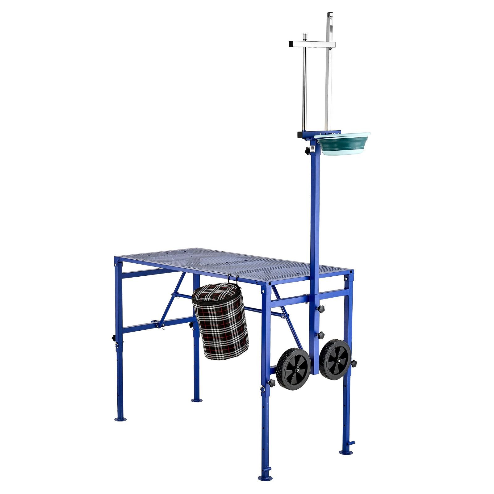 goat milking stand, 600 lbs heavy duty foldable goat stand with feed bin & wheels, adjustable headpiece & tool basket, stanchion for grooming & hoof trimming, metal livestock platform for sheep