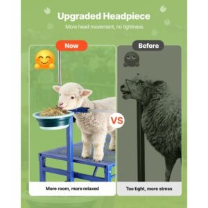 goat milking stand, 600 lbs heavy duty foldable goat stand with ramp, feed bin & wheels, adjustable headpiece & basket, stanchion for grooming & hoof trimming, metal livestock platform for sheep