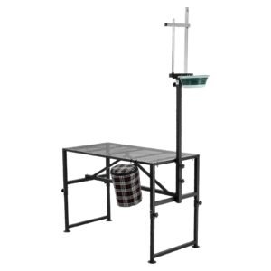 Goat Milking Stand, 600 lbs Heavy Duty Goat Stand with Feed Bin, Adjustable Headpiece & Tool Basket, Stanchion for Grooming & Hoof Trimming, Metal Livestock Platform for Sheep, 47" x 23", Black