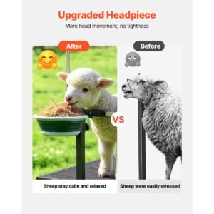 goat milking stand, 600 lbs heavy duty goat stand with feed bin, adjustable headpiece & tool basket, stanchion for grooming & hoof trimming, metal livestock platform for sheep, 51" x 23", black