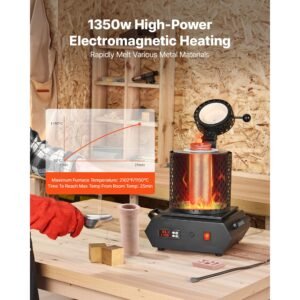 gold melting furnace, 1350w, 2102 f, pid digital electric melting furnace with 1 kg and 3 kg ceramic crucibles, insulated gloves, crucible tongs and tray, for gold, silver, aluminum, copper