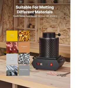 gold melting furnace, 1350w, 2102 f, pid digital electric melting furnace with 1 kg and 3 kg ceramic crucibles, insulated gloves, crucible tongs and tray, for gold, silver, aluminum, copper