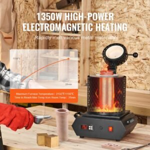 gold melting furnace, 1350w, 2102 fahrenheit max temperature, digital electric melting furnace with 1 kg and 3 kg ceramic crucibles, crucible tongs, and gloves, for silver, aluminum, copper