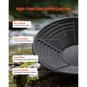 gold panning kit, 10 in and 14 in pans, 19 pcs portable prospecting equipment kit with classifier sieves, sand magnet, rock pick, scoops, backpack, and accessories, for outdoor gold recovery