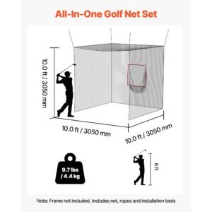golf batting cage, 10 x 10 x 10 ft golf cage, driving hitting cages with 3 ply knotless polyester, golfs target & 9 hole baseball target, golfs hitting net for indoor, outdoor, backyard