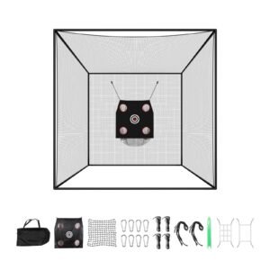 Golf Batting Cage, 10 x 10 x 10 FT Golf Cage, Driving Hitting Cages with 3-Ply Knotless Polyester, Golfs Target & 9-Hole Baseball Target, Golfs Hitting Net for Indoor, Outdoor, Backyard