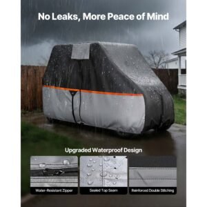 golf cart cover, full coverage 2+2/4 passenger golf cart, 420d waterproof oxford fabric club car cover fits most carts club car, yamaha, ezgo, honda, silver coated layer & three zipper doors