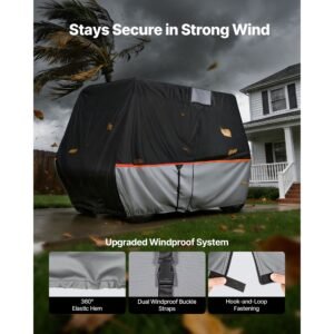golf cart cover, full coverage 2+2/4 passenger golf cart, 420d waterproof oxford fabric club car cover fits most carts club car, yamaha, ezgo, honda, silver coated layer & three zipper doors