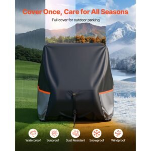 golf cart cover, full coverage 2+2/4 passenger golf cart, 420d waterproof oxford fabric club car cover fits most carts club car, yamaha, ezgo, honda, silver coated layer & three zipper doors