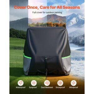 golf cart cover, full coverage 2+2/4 passenger golf cart, 600d waterproof oxford fabric club car cover fits most carts club car, yamaha, ezgo, honda, pu coating & three zipper doors