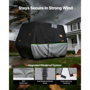 golf cart cover, full coverage 2+2/4 passenger golf cart, 600d waterproof oxford fabric club car cover fits most carts club car, yamaha, ezgo, honda, pu coating & three zipper doors