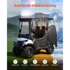golf cart cover, visible full enclosure 2&2+2 passenger golf cart, 420d waterproof oxford fabric club car cover fits most carts club car, yamaha, ezgo, honda, pvc coating & windproof hook design