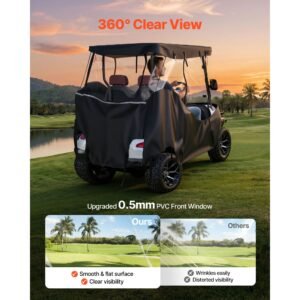golf cart cover, visible full enclosure 2&2+2 passenger golf cart, 420d waterproof oxford fabric club car cover fits most carts club car, yamaha, ezgo, honda, pvc coating & windproof hook design