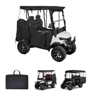 Golf Cart Cover, Visible Full-Enclosure 2&2+2 Passenger Golf Cart, 420D Waterproof Oxford Fabric Club Car Cover Fits Most Carts Club Car, Yamaha, EZGO, Honda, PVC Coating & Windproof Hook Design