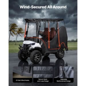 golf cart cover, visible full enclosure 2&2+2 passenger golf cart, 420d waterproof oxford fabric club car cover fits most carts club car, yamaha, ezgo, honda, pvc coating & windproof hook design