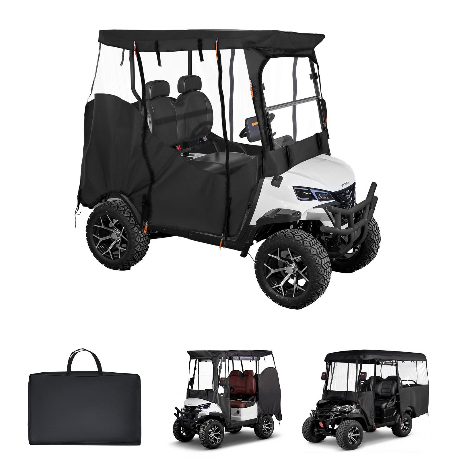 golf cart cover, visible full enclosure 2&2+2 passenger golf cart, 420d waterproof oxford fabric club car cover fits most carts club car, yamaha, ezgo, honda, pvc coating & windproof hook design