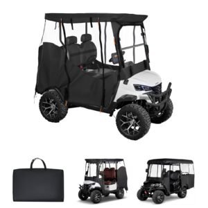 Golf Cart Cover, Visible Full-Enclosure 2&2+2 Passenger Golf Cart, 600D Waterproof Oxford Fabric Club Car Cover Fits Most Carts Club Car, Yamaha, EZGO, Honda, PVC Coating & Windproof Hook Design
