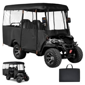 Golf Cart Cover, Visible Full-Enclosure 2+2/4 Passenger Golf Cart, 420D Waterproof Oxford Fabric Club Car Cover Fits Most Carts Club Car, Yamaha, EZGO, Honda, PVC Coating & Windproof Hook Design