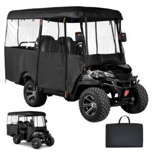 Golf Cart Cover, Visible Full-Enclosure 2+2/4 Passenger Golf Cart, 420D Waterproof Oxford Fabric Club Car Cover Fits Most Carts Club Car, Yamaha, EZGO, Honda, PVC Coating & Windproof Hook Design