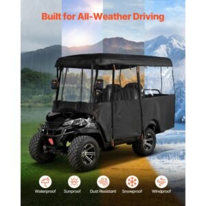 golf cart cover, visible full enclosure 2+2/4 passenger golf cart, 600d waterproof oxford fabric club car cover fits most carts club car, yamaha, ezgo, honda, pvc coating & windproof hook design