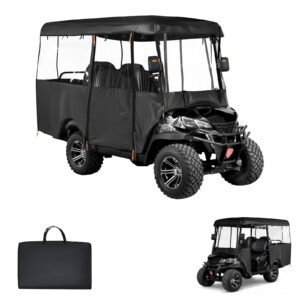 Golf Cart Cover, Visible Full-Enclosure 2+2/4 Passenger Golf Cart, 600D Waterproof Oxford Fabric Club Car Cover Fits Most Carts Club Car, Yamaha, EZGO, Honda, PVC Coating & Windproof Hook Design